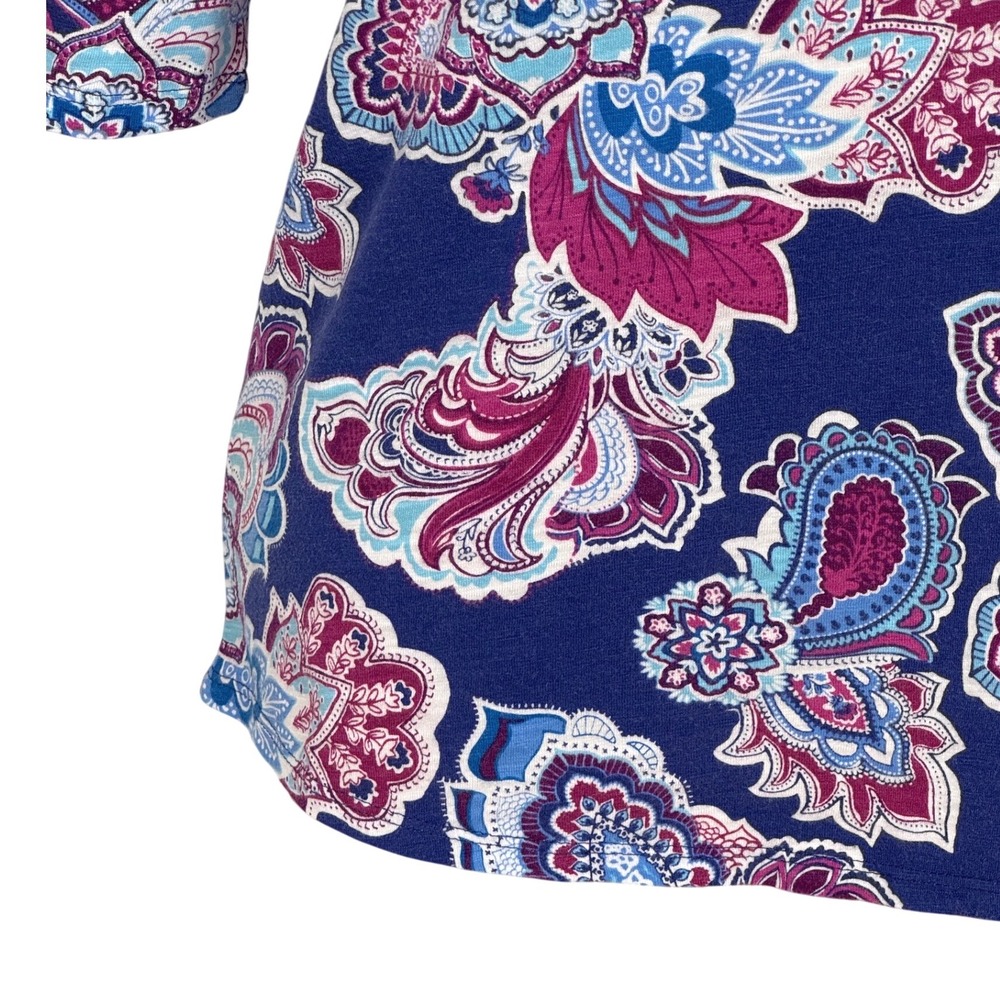 Chico's Blue Purple Paisley Floral Scoop Neck Cotton Modal Top Size 1 Medium - Picture 5 of 9